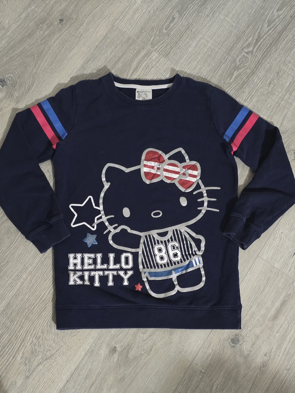 Hello Kitty Navy Pullover with Red & Pink Bow and Blue Stripes